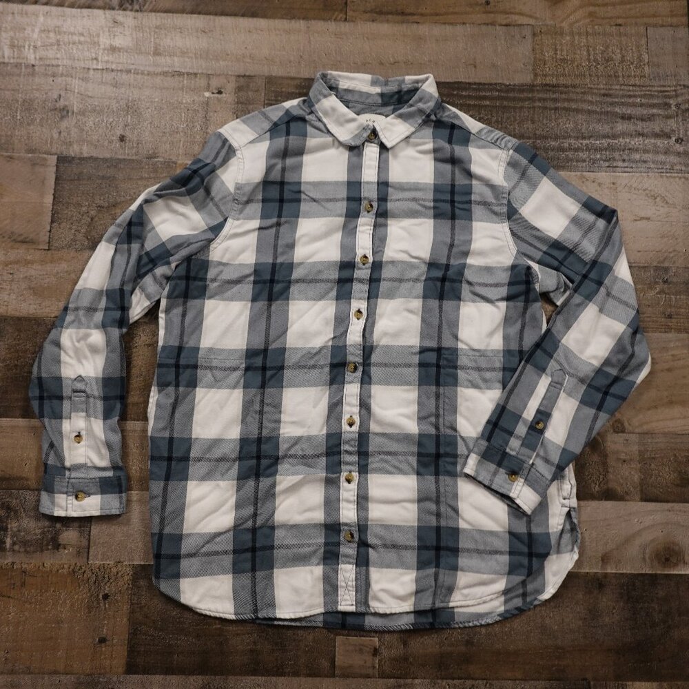 JACHS Girlfriend Blue‎ & White Plaid Button-Down Shirt – Women's Size Large